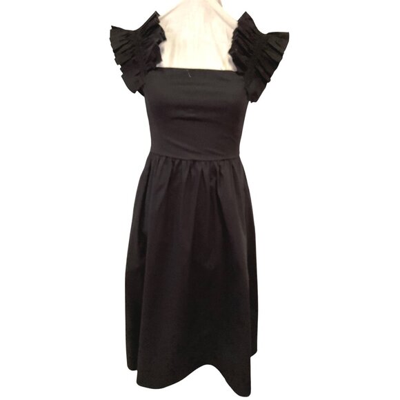 Wayf Black Off-Shoulder Ruffled Sleeve Cotton Dress Size S - Picture 1 of 5